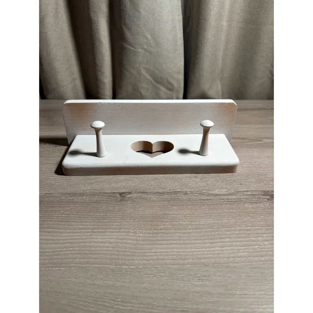 Wooden Heart‎ Cutout Wall Shelf 2 Peg Hooks Shabby Chic Farmhouse Cottagecore